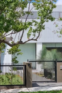 Stylish fencing project enhancing a landscaped outdoor area