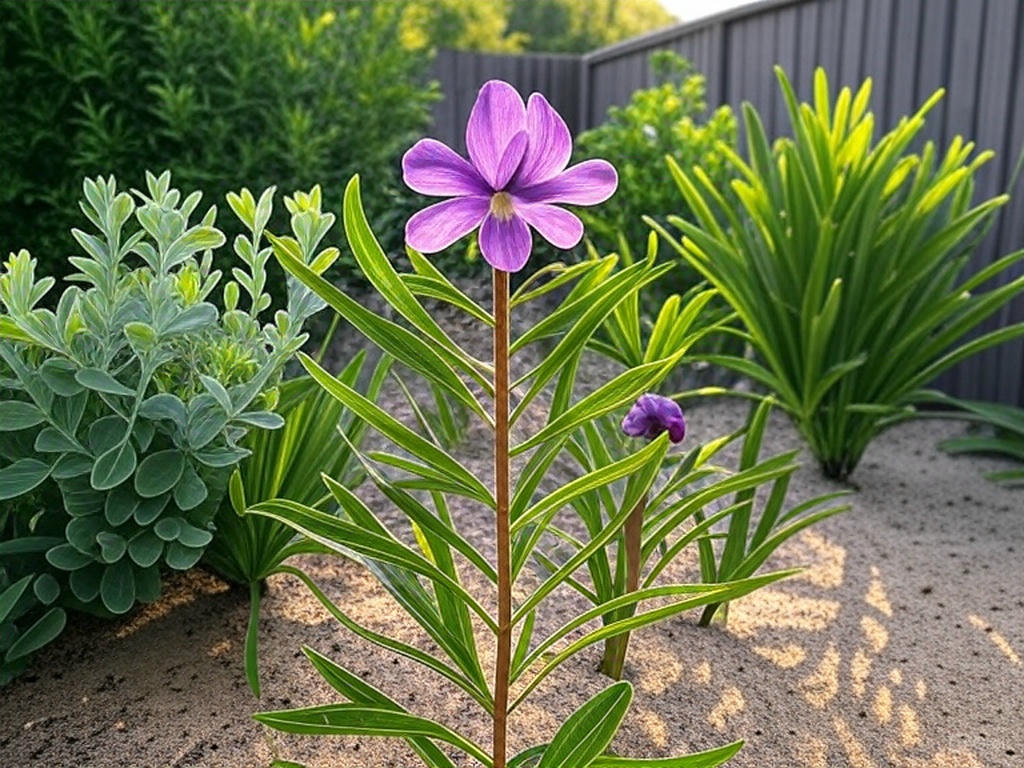 A small front house yard garden with Native Violet flowers