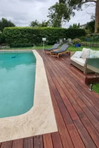 Spacious backyard deck designed for relaxation and entertainment