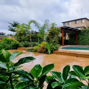 Landscaping Mistakes in Sydney with uneven lawn and overgrown plants, addressed by Arianya to help homeowners avoid common issues.