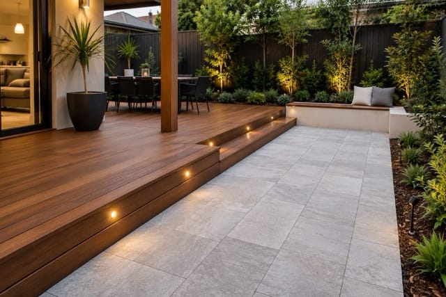 deck to paver transitions in a Sydney backyard