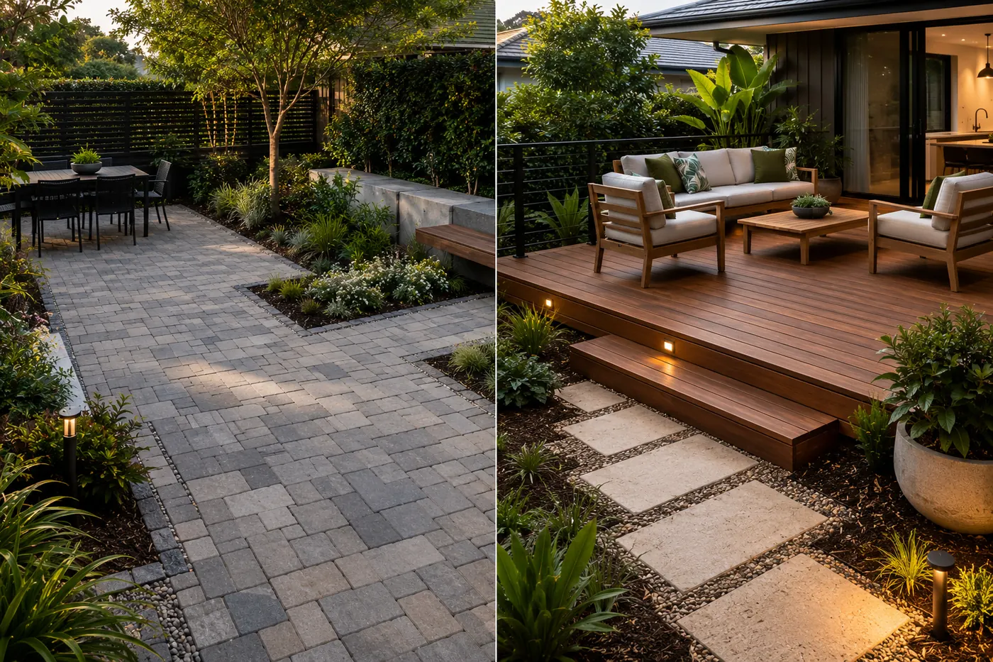 Permeable paving vs decking in a modern Sydney backyard
