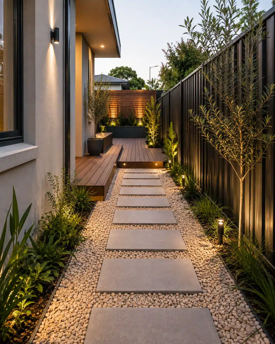 decking and paving and gravel side passage Sydney